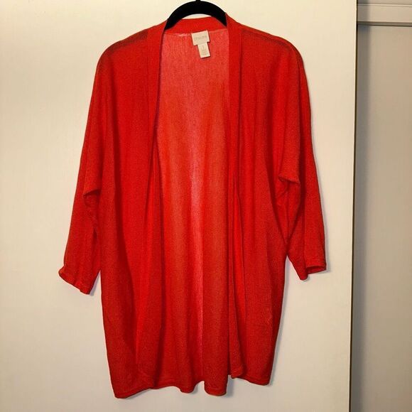 Chicos Women’s Coral Red Lightweight Sweater Cardigan Size 1 (Medium) EUC - Picture 1 of 12